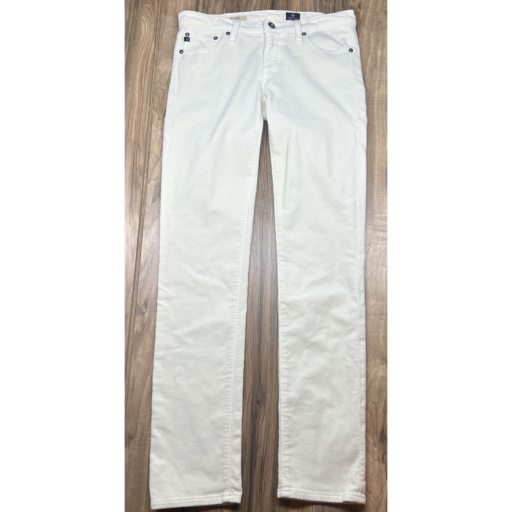 AG ADRIANO GOLDSCHMIED The Stilt Cigarette Corduroy Jean Stretch Ivory 26R $178